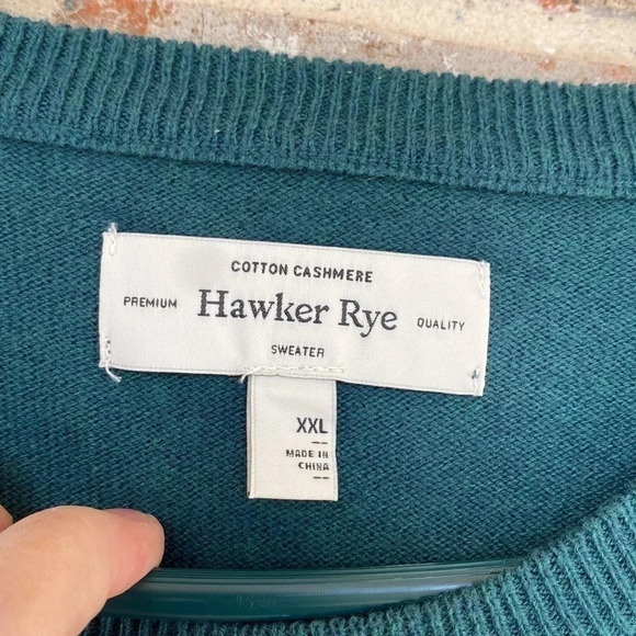 Hawker Rye Hunter Green Cashmere Blend Crew Neck Sweater - Picture 2 of 7